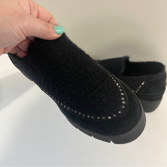 Bernie Mev Black Fuzzy Rhinestone Slip-On Loafer Shoes Womens 38 Chic Whimsigoth - Picture 5 of 7